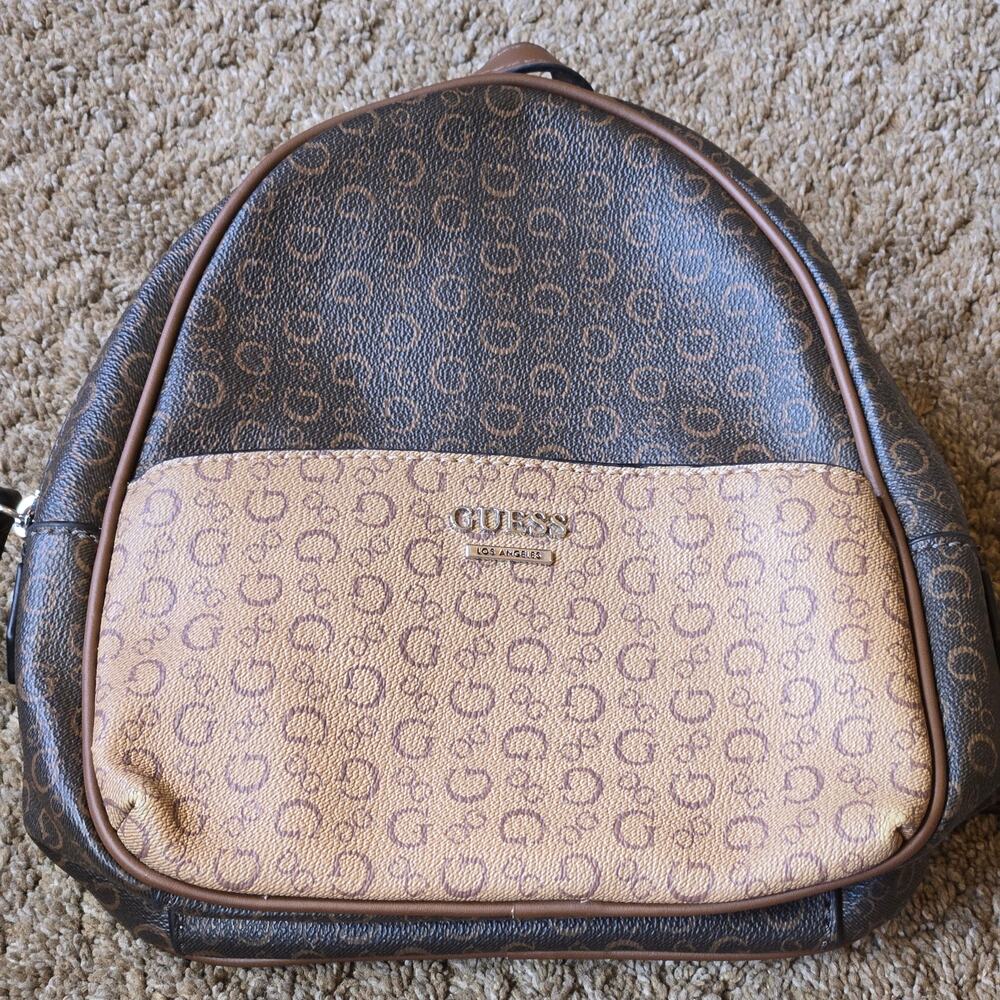 Guess Y2K Mini Backpack Purse Tan Brown G Monogram Print